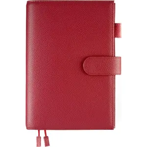 A5 Leather Planner Cover with Pen Loop, Card Slots, Back Pocket and Bookmarks, Fits Most Standard A5 Notebooks (Red)