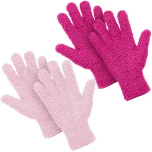 Patelai 2 Pairs Microfiber Gloves for plants Dusting Cleaning Glove Mittens House Cars Blinds Dusting(Pink, Rose Red,Large)