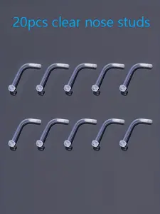 20pcs 18g Clear Nose Studs, L-Shaped Plastic, Flat-Head Design for Women, Ideal for Daily Wear, Nose Piercing Studs