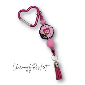 Charmingly Resilient Breast Cancer Awareness Keychain with Pink Beads and Tassel Charm
