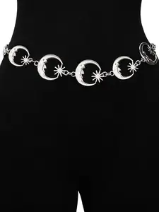 Chain Belt Metal Moon Chain Belt for Women Fashion Gold Waist Chains Metal Plus Size Waist Belts Chains Ellipse no Tarnish Trendy Belly Belts for Women Dress Party Club Music Festival Accessories