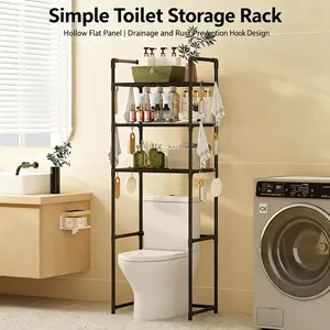 3-Tier Over The Toilet Storage Shelf, Metal Over Toilet Bathroom Organizer with Dividers, Freestanding Bathroom Space Saver Rack with Adjustable Shelf & Feet, Space-Saving, Freestanding Above Over Toilet Storage Shelf