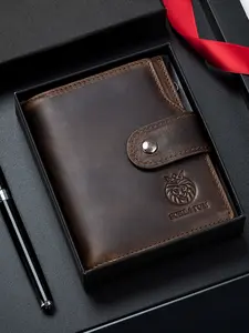 Men's Genuine Leather Business Rfid Trifold Wallet, Large Capacity Slim Design, Rfid Protection, Fashion Accessory for Daily Use & Gifts