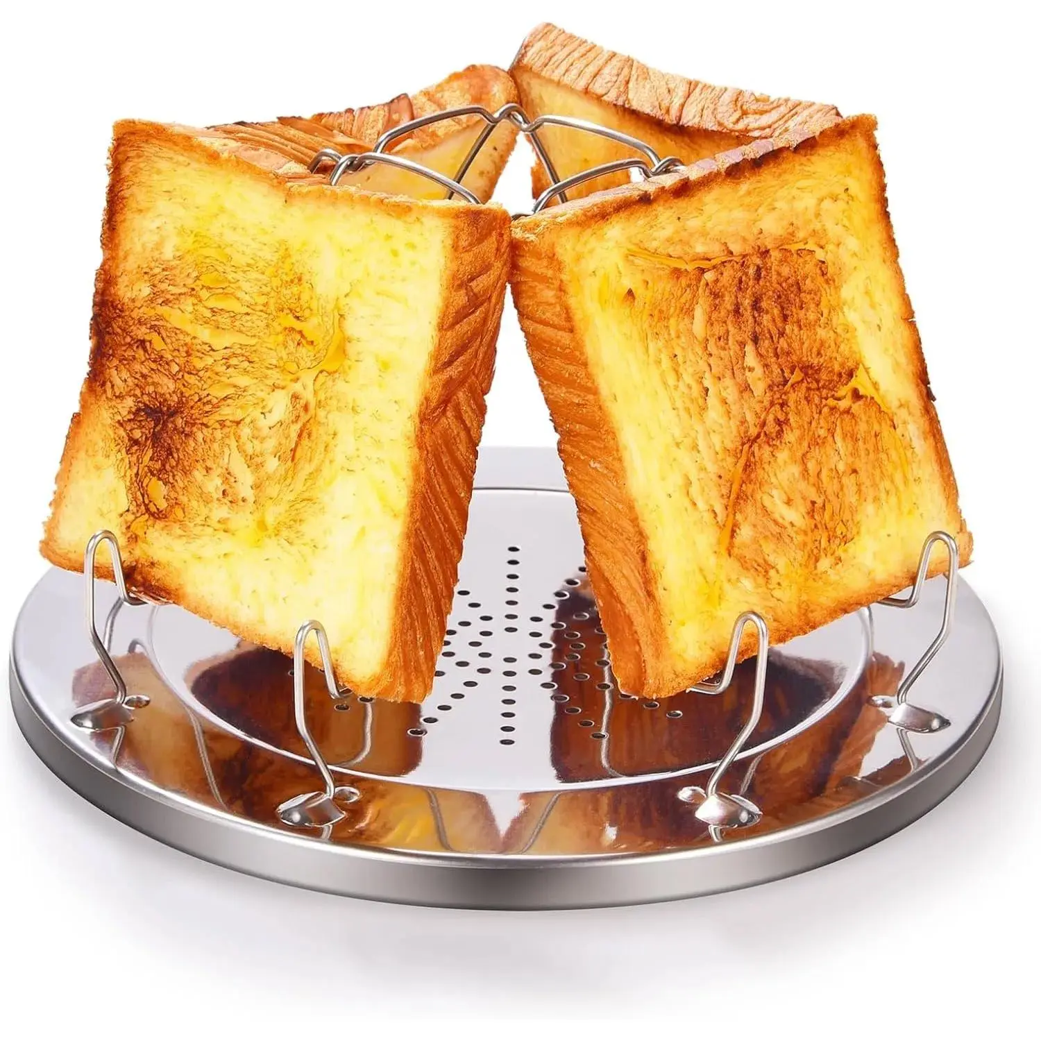 Camp Stove Toaster, Folding Stainless Steel Camping Toaster for 4 Slices of Bread, Portable Rack for Picnic and Hiking