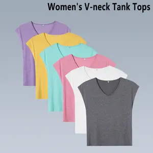 Womens Tank Tops 2026 Spring Summer Vacation Outfits V Neck Loose Sleeveless Blouse Casual Shirts Fashion Clothes