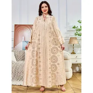 [Elegant Abaya] Elegant Golden Beads Embroidered Abaya |   Long Sleeve, Floor-Length Dress for Women |   Traditional Middle Eastern Attire, Floral Embroidery, Intricate Beadwork, Perfect for Spring/Summer/Fall