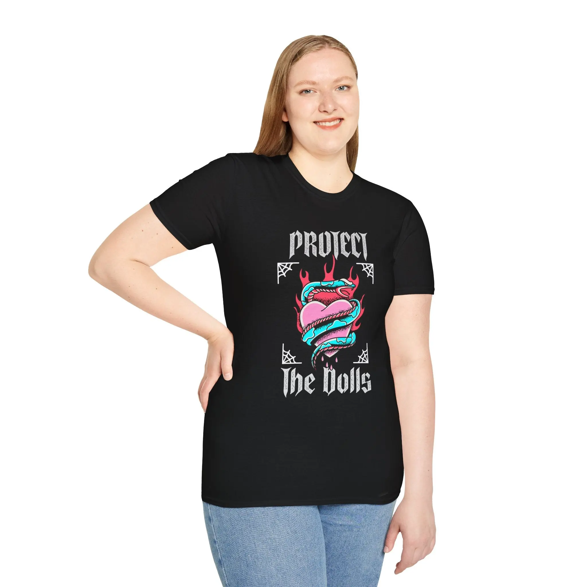 Women's Classic Fit Graphic T-Shirt with Pro-Trans Pride Doll Print, Breathable 100% Cotton with Tear-Away Label, Oeko-Tex Certified