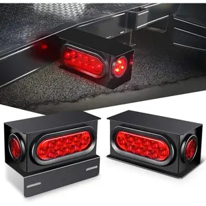 Red LED Trailer Light Kit 2PCS Steel Housing 6Inch Oval Tail Lights 2Inch Round Side Marker Lights with Grommet Plugs Wire Connectors