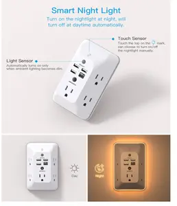 Outlet Extender with Night Light, HANYCONY Multi Plug Outlet, USB Wall Charger Surge Protector 4 USB Ports(1 USB C), Power Strip Electrical Outlet Splitter Expander for Home Office Dorm Room, ETL
