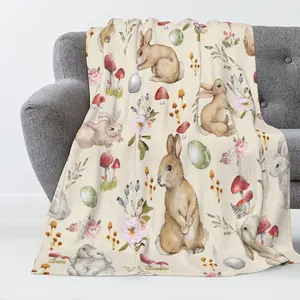Easter Blanket Cute Bunny Easter Egg Flower Leaves Throw Blanket for Couch,Lightweight Soft and Warm Throws Blankets for Sofa Bed Living Room in Spring