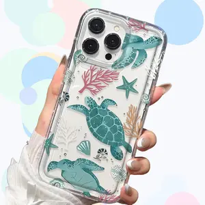 Transparent Green Turtle Shell Air Cushion Soft Phone Case iPhone 17, 16, 15, 14, 13, 12, 11 Pro Max & Air, Slim Shockproof Protective Cover
