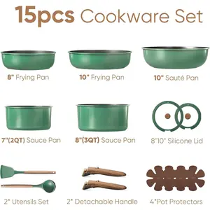 15-Piece Cookware Set, Non-Stick Cookware Set with Detachable Handles, Induction Cooker Kitchen Cookware Set, Non-Stick Cookware with Detachable Handles, RV Cookware Set, Oven Safe