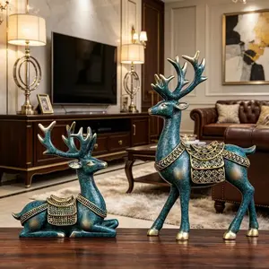 2 Piece Whimsical Deer Statue Set, Elegant Home Decor for Weddings, Living Room, TV Stand, Unique Moving Gift for Friends and Family