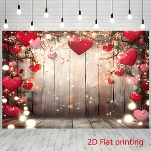 2D Flat , Valentine's Day Backdrop Banner- Romantic Red Heart& Floral Design with "LOVE" Text, Golden Lights, And Sparkling Accents- Perfect for Photo Booths, Parties, And Home Decor- Easy to Use Indoor/Outdoor Decoration, Valentine's Day