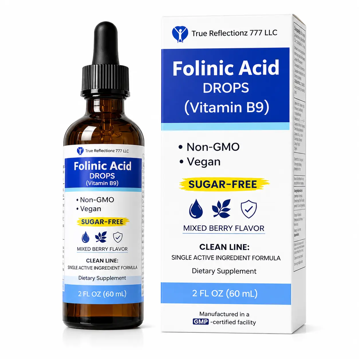 Folinic Acid Liquid Drops 500 mcg | Clean Line Single Ingredient Formula | Sugar-Free | 60 ml | Daily