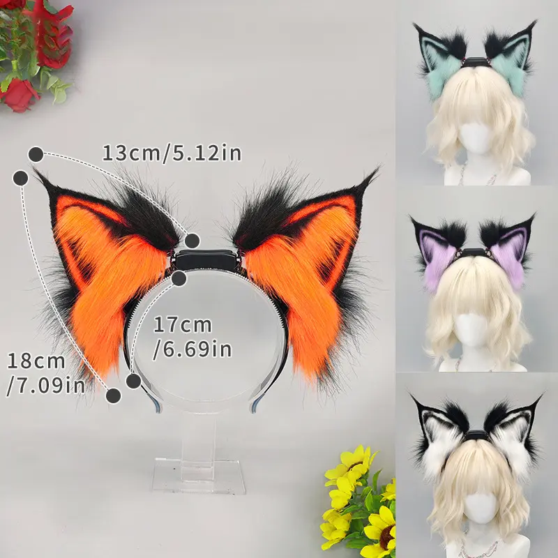 Plush Realistic Furry Fox Ear Costume Headband - Adjustable  display picture 3