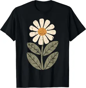 100% Cotton Daisy Flower Vintage Boho Art Floral Botanical Wildflower T-Shirt