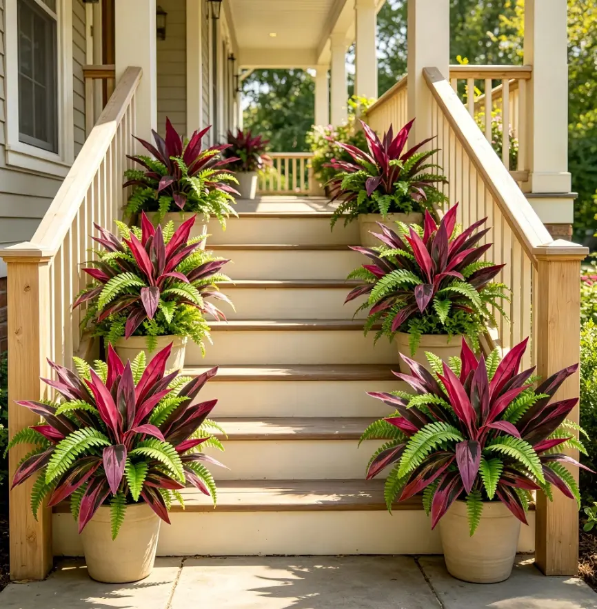 4PCS Artificial Tropical Green Plants – UV-Resistant Red Leaf Araceae & Fern Faux Plant Set, Realistic Indoor & Outdoor Decorative Greenery for Living Room, Office, Porch