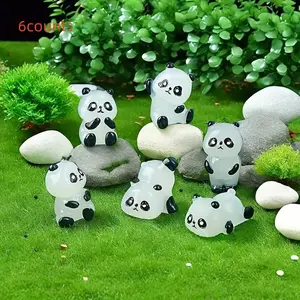 6pcs Glowing Jelly Panda Mini Statues, Garden Sculptures Statues, Garden Accessories, Modern Style Resin Crafts for DIY Dollhouse Fairy Garden, Holiday Decor for Christmas Halloween Easter
