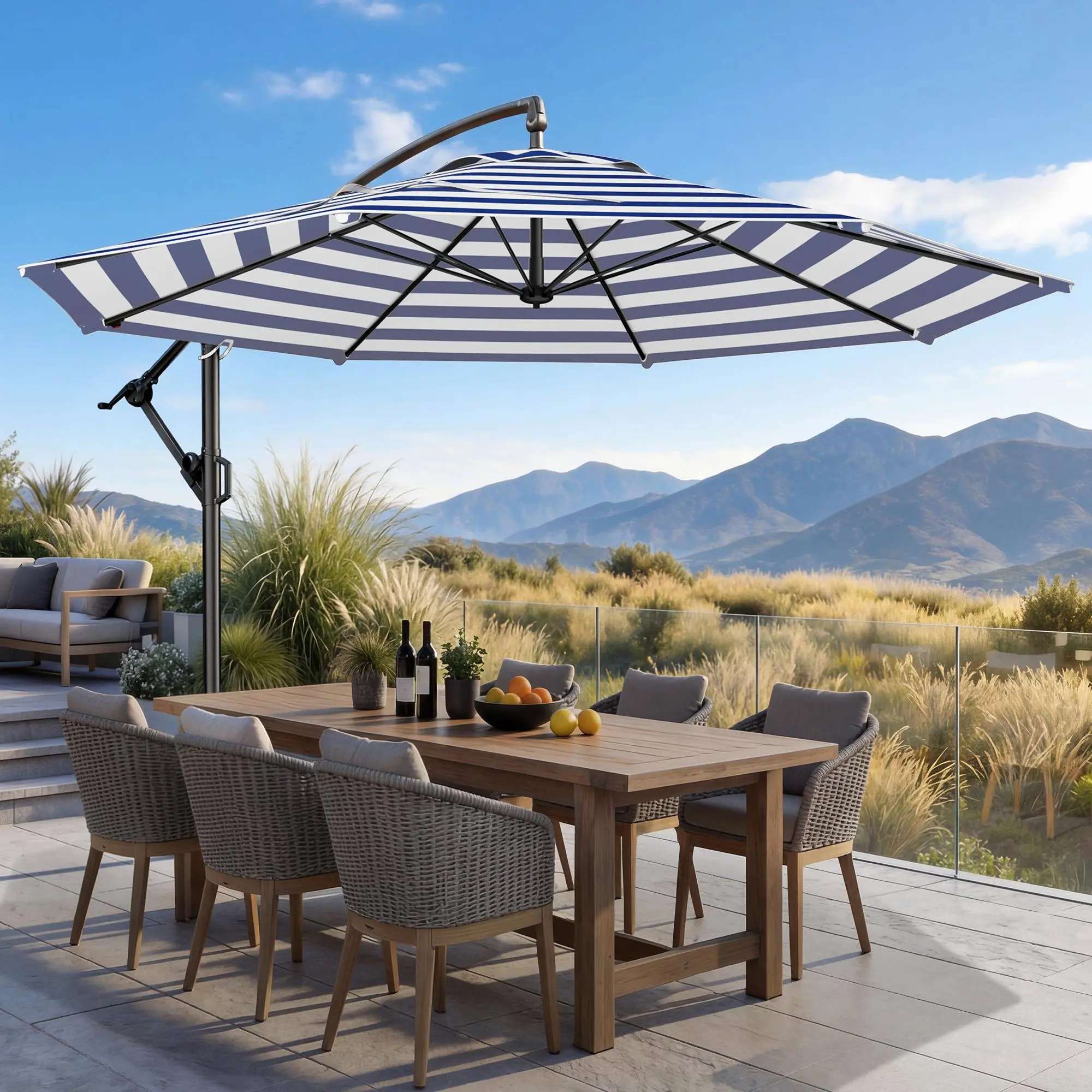 【Premium Shade】Summervibes 10ft Offset Patio Umbrella, UPF50+ UV Protection, 220gsm Fade-Resistant Canopy, 8 Thick Ribs, 30MPH Wind Resistant, Infinite Tilt & Easy Crank, Cantilever Umbrella for Garden Backyard Poolsi Dealsforyou