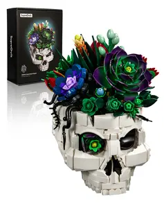 Supreowls Succulent Skull Flower Bouquet Building Set, Botanical Collection Kit for Adult Women, Gift for Valentines Day for Her/Girlfriend/Mom/Wife/Couple, Goth Horror Skeleton Pot Home Table Decor Aesthetic