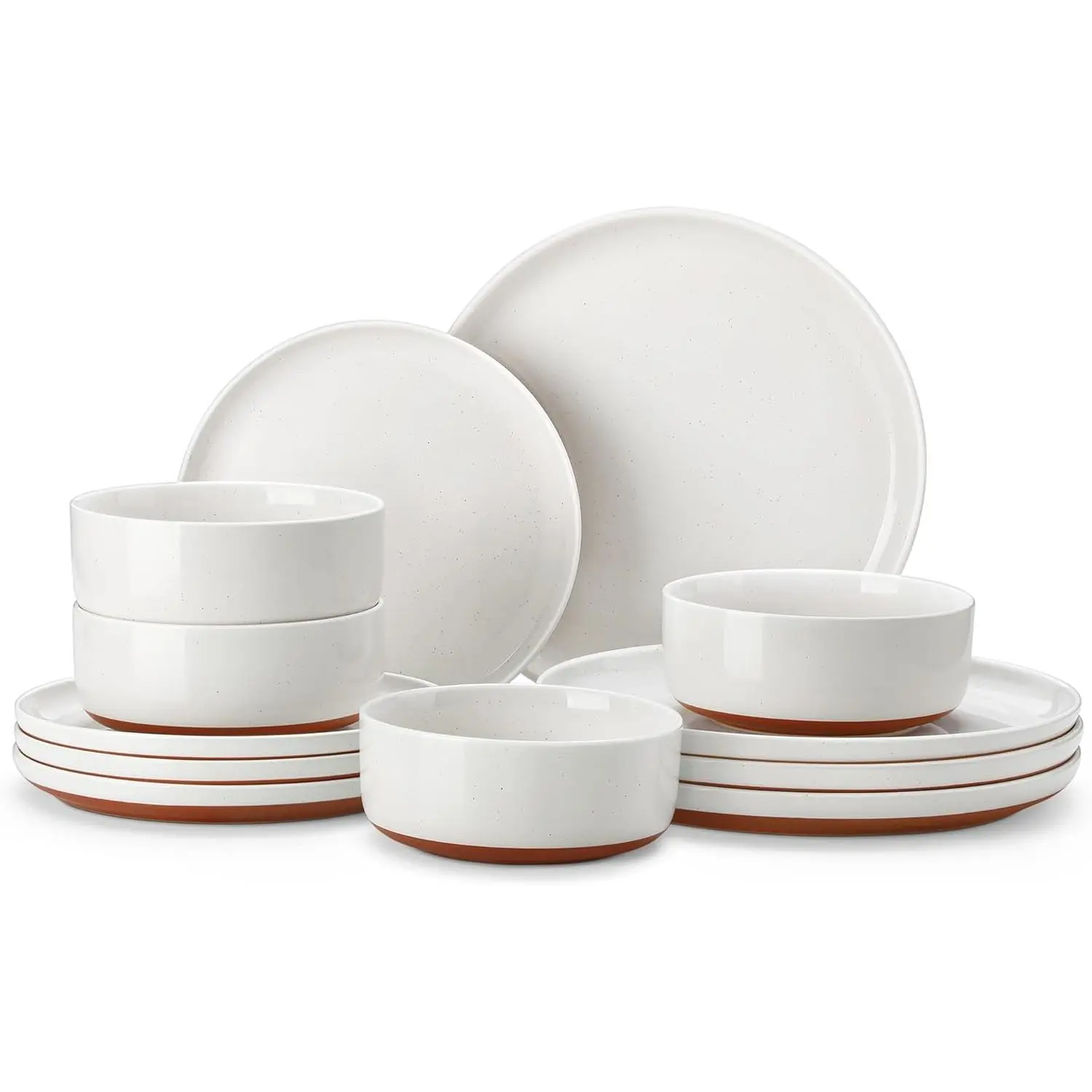 Plates and Bowls Sets, 12 Pieces Modern Stoneware Dinnerware Set for 4 Kitchen Dinner Set Ceramic Dishware Dishes Set Microwave and Dishwasher Safe, White, Series TARA