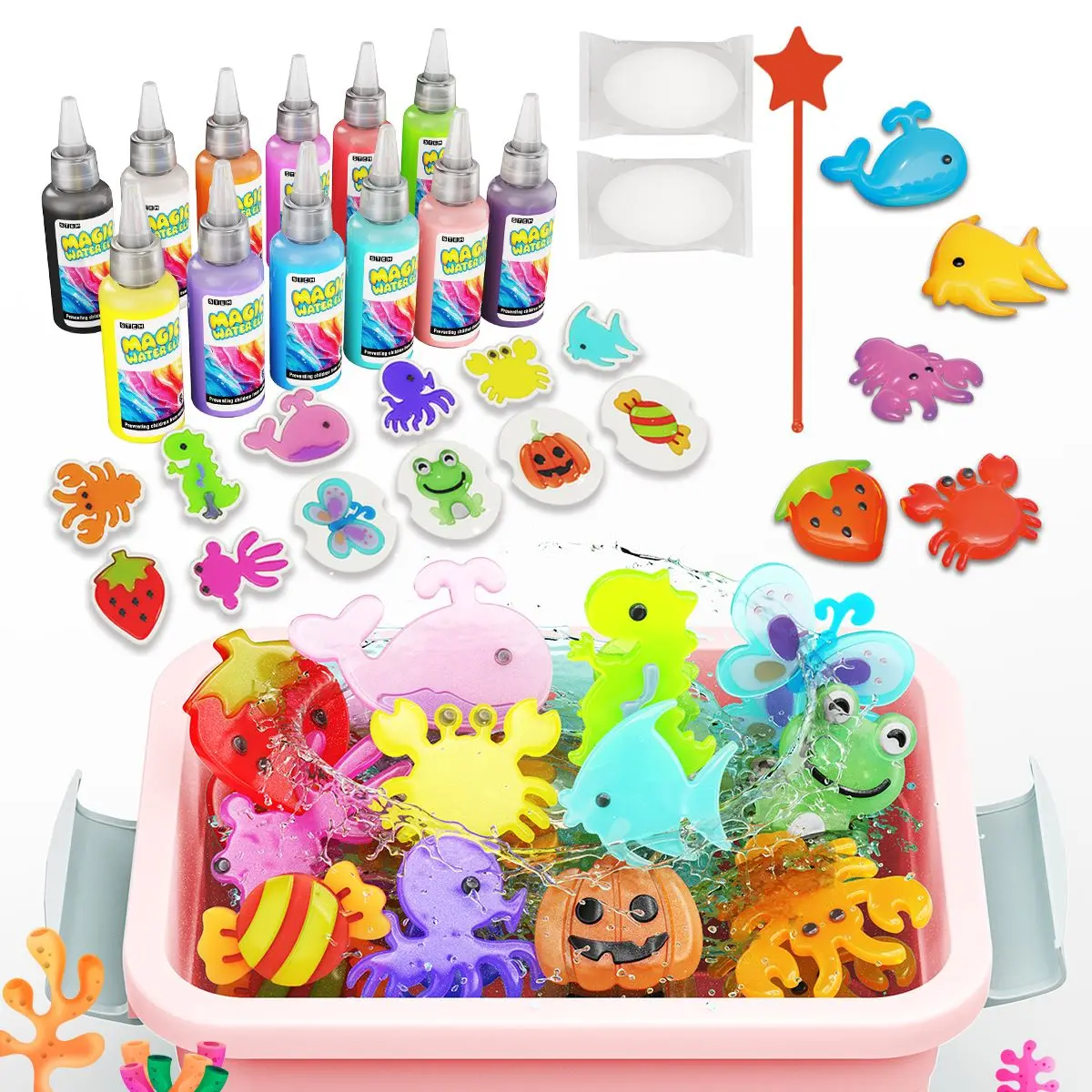 Kids' Water Gel Craft Kit - Color Coordination Activity Set, DIY Water Bead Animal Making, Pool Toy, Birthday Gift for Kids