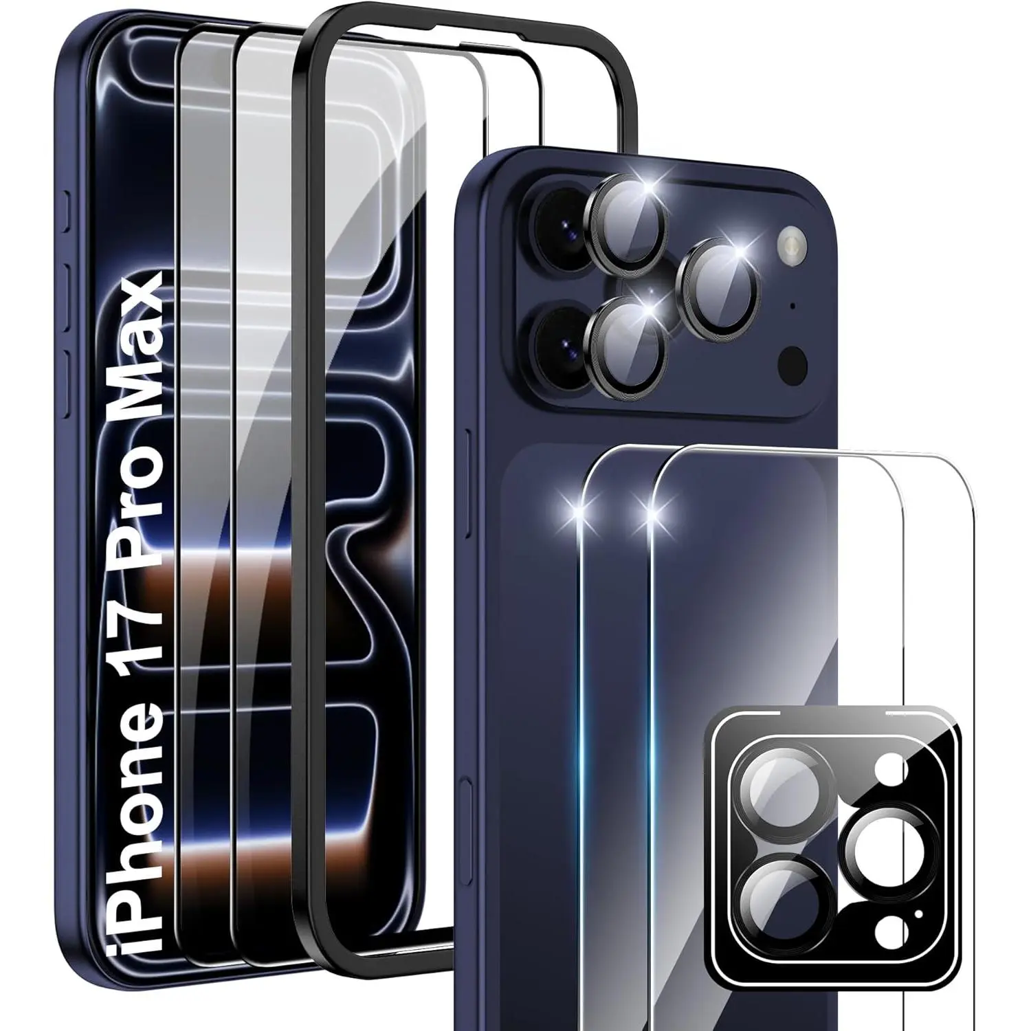 for  17 Pro Max 6.9 inch Screen Protector,[2+1+2 Pack] Front Screen Protector+Camera Lens Protector+ Screen Protector,9H,Tempered Glass,Anti-Scratch,Ultra ,Full Coverage