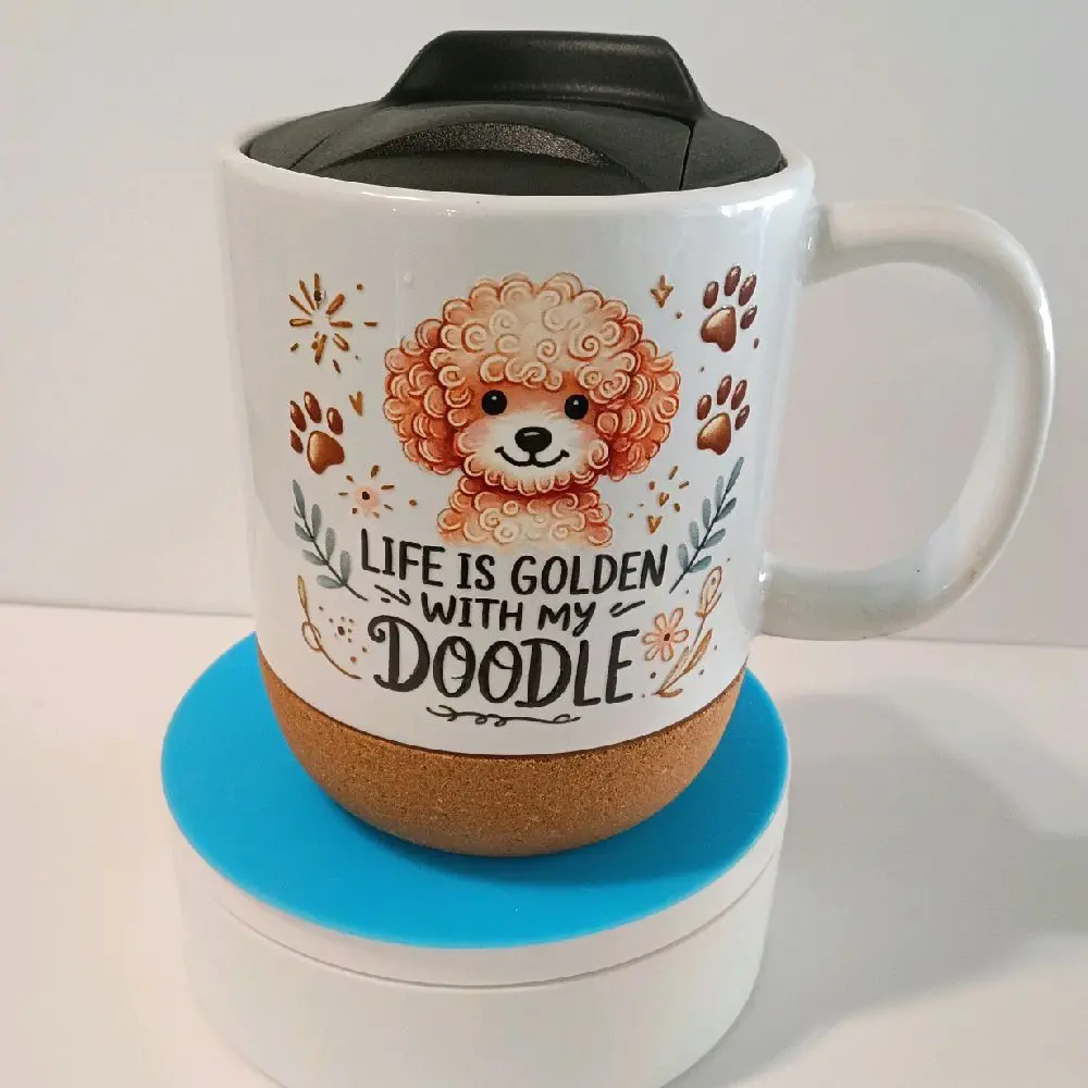 Glossy Porcelain Golden Doodle Puppy Mug - Cute Kitchenware Drink Cup for Coffee