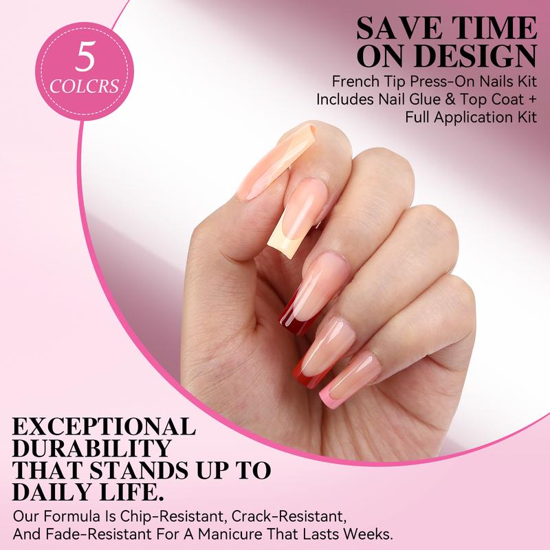 NOVANAILS French Tip Press On Kit 150Pcs Medium Square Skin Tones Gel Nail Tips Starter Kit for Gift and Nail Art DIY,Decorations Rhinestone Art Glue with Brushes Nude Acrylic Powder