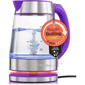 Speed-Boil Electric Kettle - 1.7L Water Boiler 1500W, Coffee & Tea Kettle Borosilicate Glass, Easy Clean Wide Opening, Auto Shut-Off, Cool Touch Handle, LED Light. 360° Rotation, Boil Dry Protection