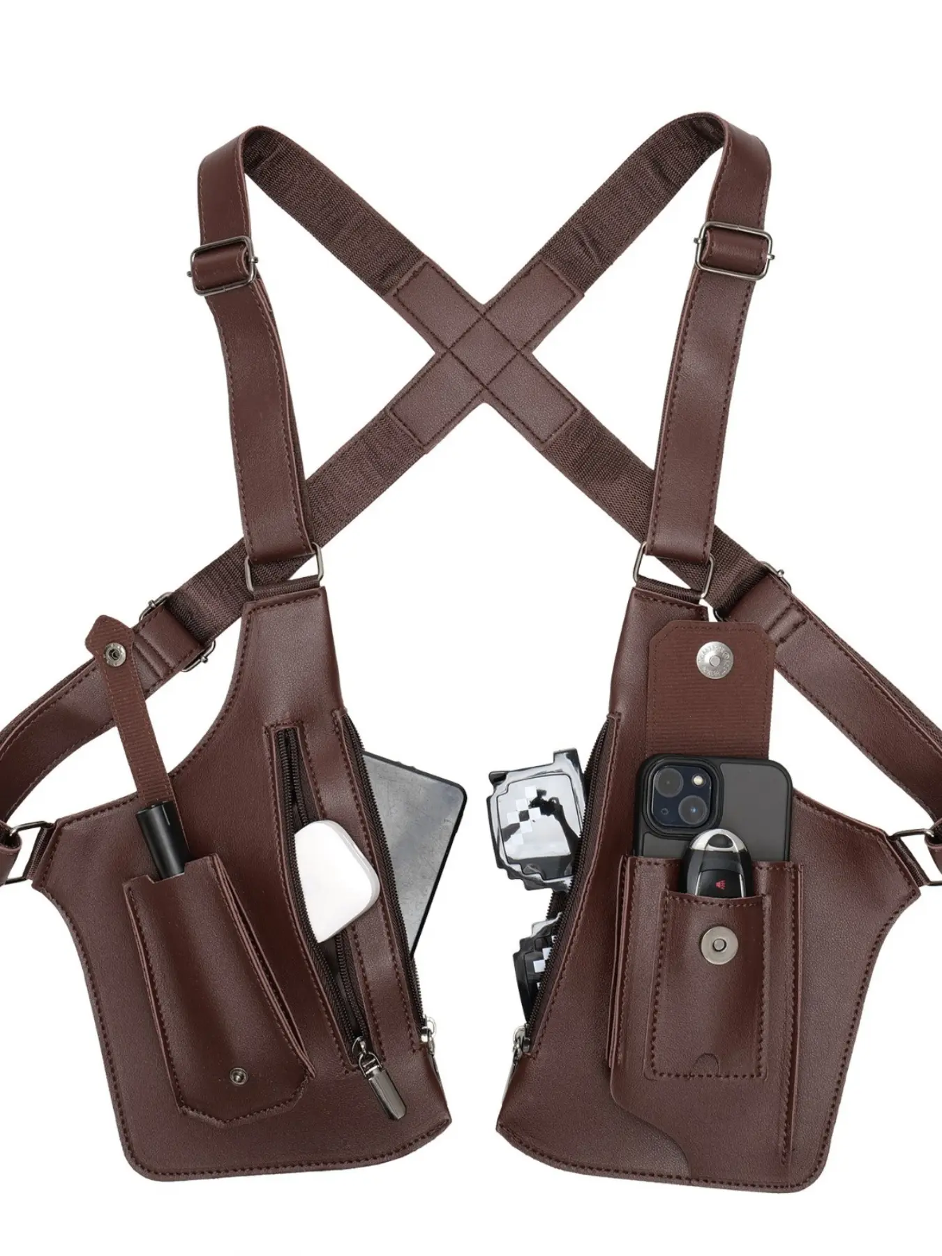 1pc men's vintage single-shoulder bag, Crossbody Bum Bag, Belt shoulder bags, Belt Bag with a versatile design. This lightweight backpack can be used as an outdoor phone storage bag or a vest bag, available in black, perfect for cycling adventures