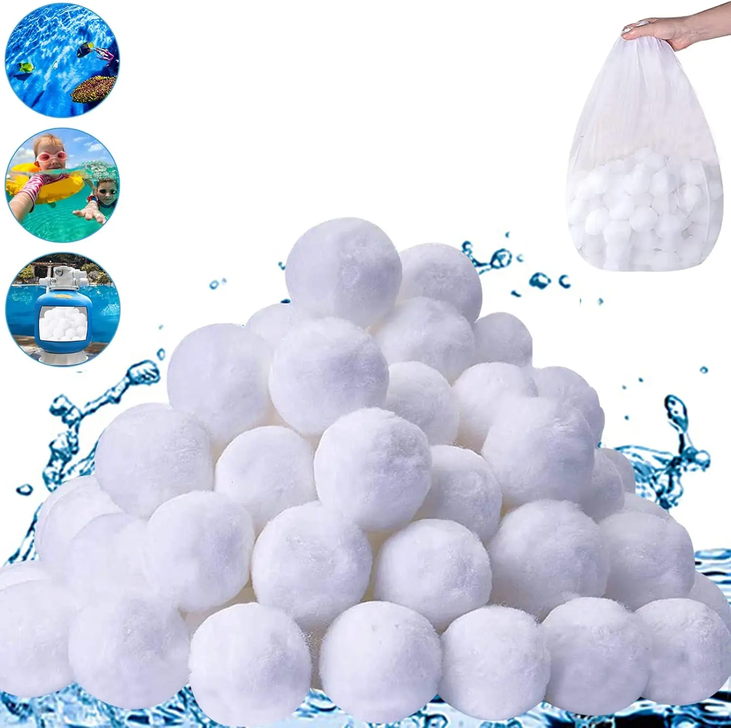 3.1 lbs Pool Filter Balls for Sand Filter,   Pool Fiber Filter Balls Replace Pool Filter Sand, Pool Filter Media Balls for Swimming Pool (Equals 100 lbs Pool Filter Sand)