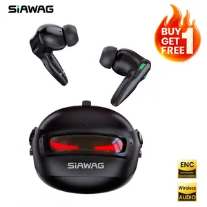 【Buy 1 Get 1 Free】SIAWAG BTW46 Bluetooth Earbuds ,LED Cool Design, 65ms Low Latency for Gaming Buddy, ENC Noise Cancelling Gaming Headset Headset, 35H Playtime, 150H Standby, IPX5 Waterproof, Touch Control Audio Headphone Electronic Black