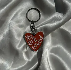 You Are Loved Heart Enamel Keychain | Mental Health Keychain | Positivity Keychain | Heart Keychain | Mini Gift | Feel Good Gift | BFF Gift | Charm Keychain