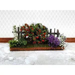 Dollhouse Flowers with Fence Red White Purple 1:12 Scale Miniature 2 Sided