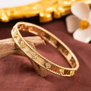 Lucky grass diamond bracelet niche design high-end full diamond four-leaf clover bracelet, eve valentines day gift, valentine gift for gf, free shipping only. energy magnet promise practical christmas party birthday Gold Plated Hypoallergenic