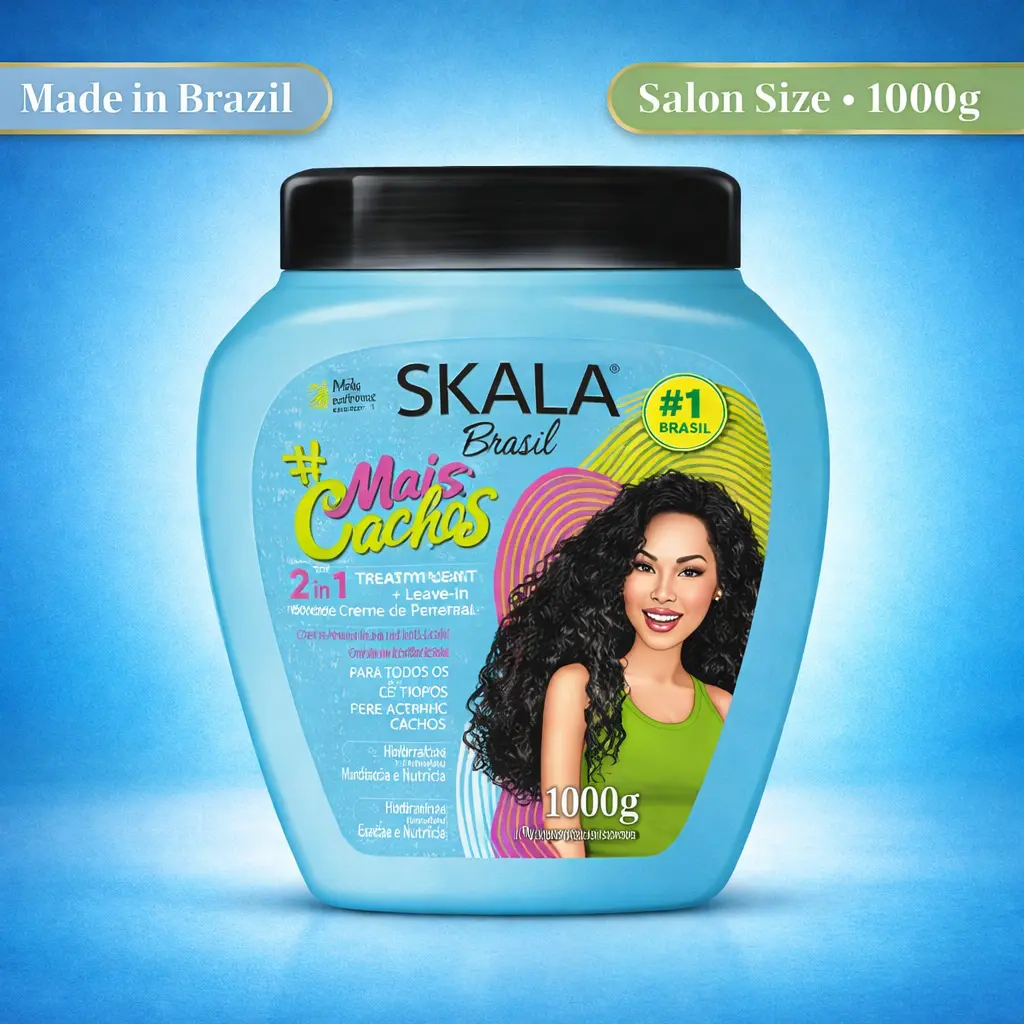 Skala Expert Blue Mais Cachos Brazilian Hair Cream - 35.2 oz (1000g) Chemical-Free Haircare, Nourishing Haircare Pre-Shampoo & Curl-Forming Leave-In Treatments, Hydrating Daily Moisturizer with Castor Oil & Shea