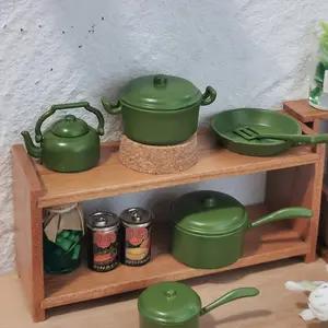 11Piece Miniature Kitchen Set, 1:12 Scale Metal Cookware with Pot, Pan, Kettle, Spatula in Assorted Colors for Dollhouse Mini Scene Display, Christmas New Year Gift