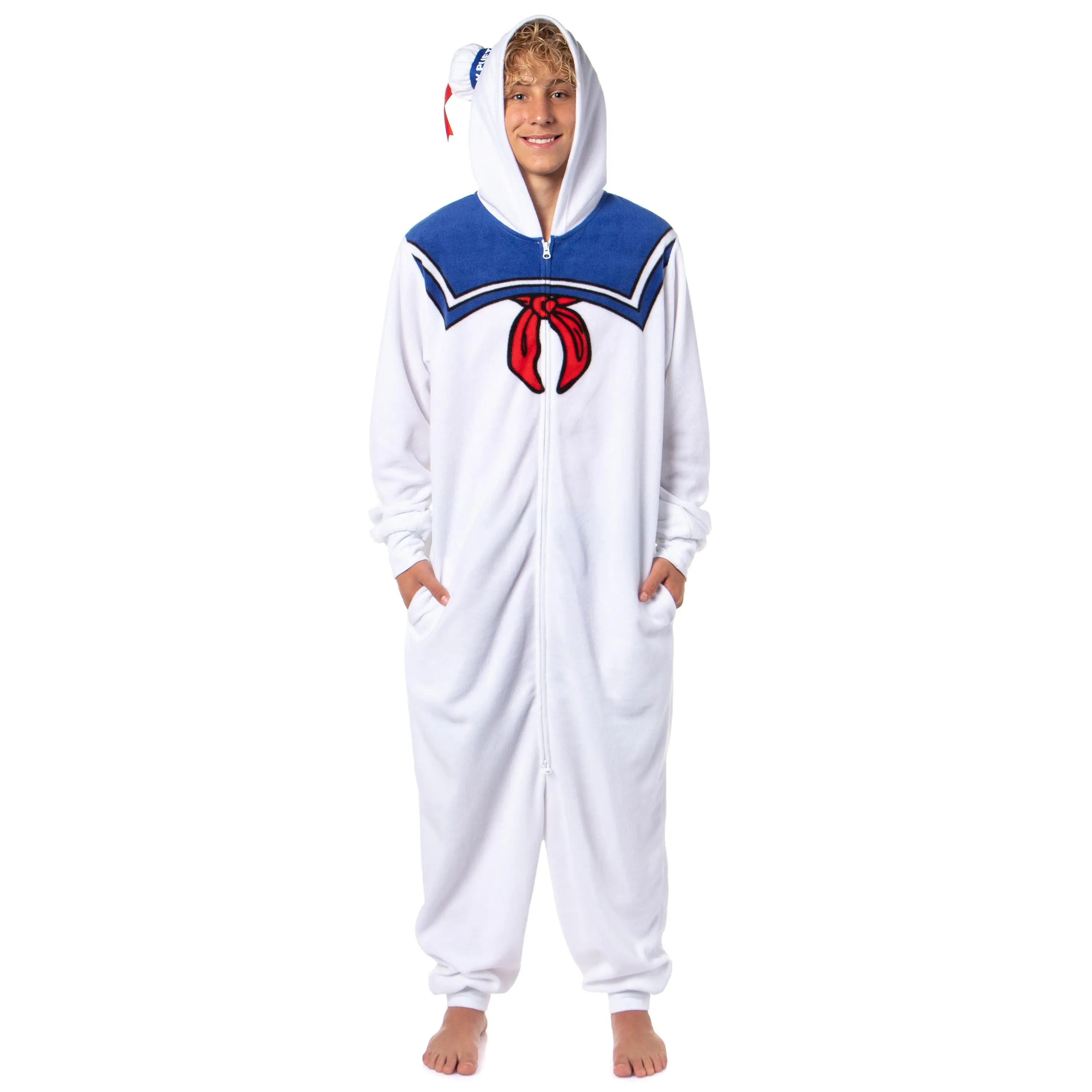 Stay Puft Marshmallow Man Costume Adult Ghostbusters Hooded Union Suit Pajama For Men Women (Stay Puft, Small/Medium)