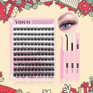 Lash Clusters Kit Wispy Lashes Extensions Kit 10-16mm Lashes Extensions Kit 120Pcs Individual Lashes D Curly Eyelash Clusters with Bond | Lash Tweezers DIY at home.