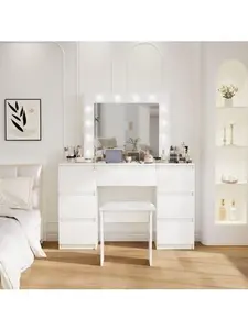 Large White Vanity Tables With Mirror And Light