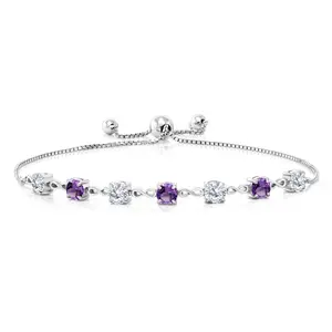 4.5MM Round Gemstone Birthstone and White Moissanite Infinity Tennis Bracelet for Women | 925 Sterling Silver | Fully Adjustable to 9 Inch | Fine Jewelry for Her Mom Wife
