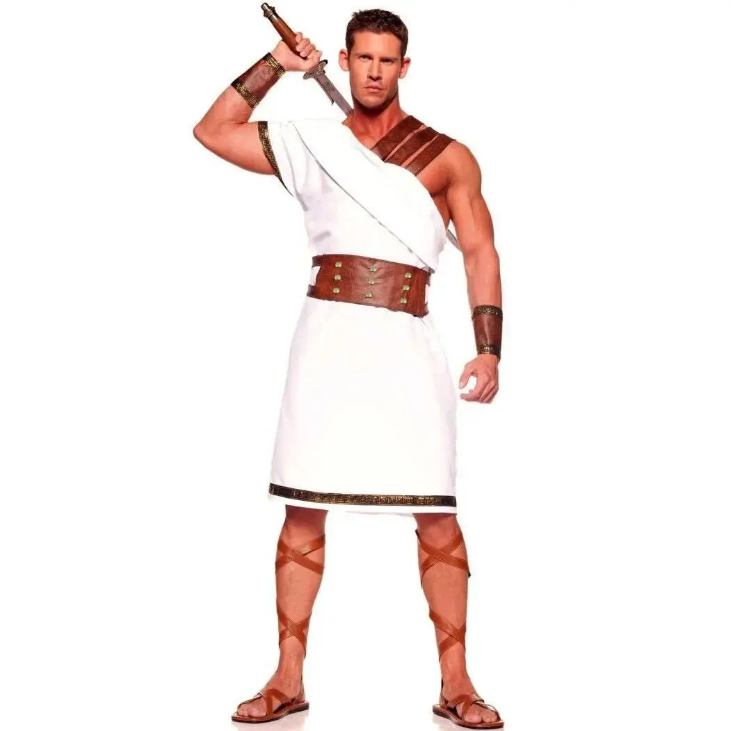 Men's Ancient Greek-Roman Gladiator Menswear Costume with Belt, Sleeves, Clothing - Halloween, Carnival Party Cosplay Roman Soldier Fancy Dress