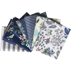 Floral Cotton 7Pcs 18 x 22 Inches Printed Floral Blue Color Bundle Squares Patchwork Sewing Quilting Bundles Patterns Pre-Cut for DIY Scrapbook Craft Supplies