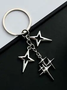 Retro Y2K Style Four-Pointed Star Design, Durable Alloy Metal Keychain Pendant for Men, Perfect Accessory for Bags, Backpacks & Cars