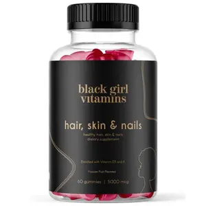 Black Girl Vitamins Hair, Skin & Nails Gummies – Passion Fruit Flavor,  Zinc, Vitamins A & E, Gelatin Free, Gluten Free, Made in USA