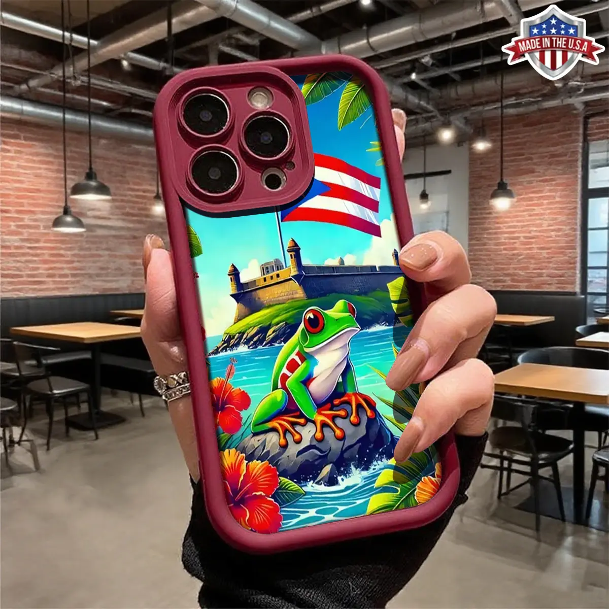 Artistic Puerto Rico Coqui Frog Flag Design Case for iPhone 17 16 15 14 Pro Max 13 12 11 XR XS Plus Air Slim Shockproof Anti Drop Durable TPU Cover