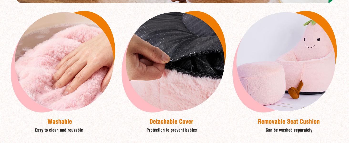 【New】Modern Beanbag Chair, 24-31 Inch Padded Toddler Sofa with High Rebound Memory Foam, Beige-Purple Eggplant Design, Ideal for Reading, Gaming