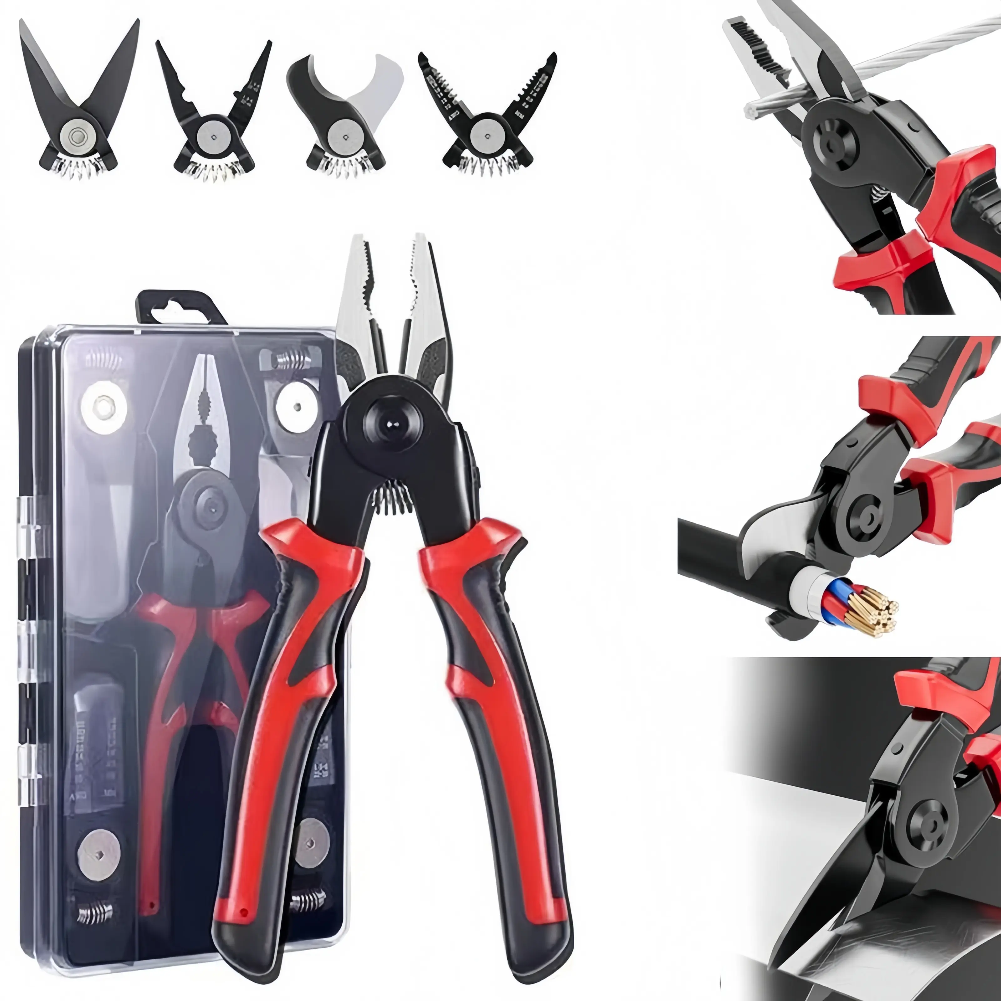 5 in 1 Interchangeable Multi Pliers Kit, Wire Stripper Cutter Cable Crimper Needle Nose Pliers Set with Storage Case for Electrical Repair DIY Projects
